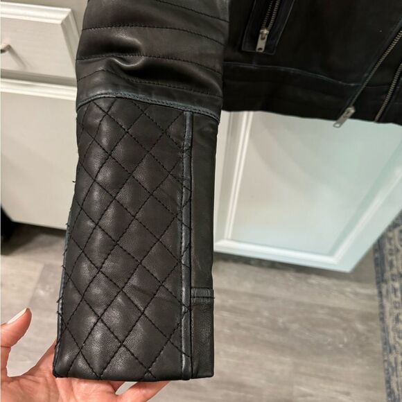 Marc New York Women Jacket Genuine Leather Quilted Small Black Moto Bikercore - Picture 10 of 16